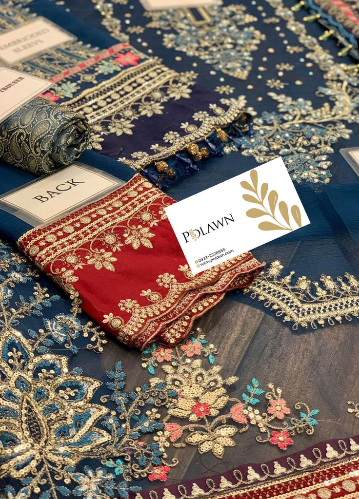 Maria B Chiffon Heavy Embroidered Spengle Work Suit with Silk Dupatta & Jamawar Trouser – Wedding & Party Wear | Royal Martz