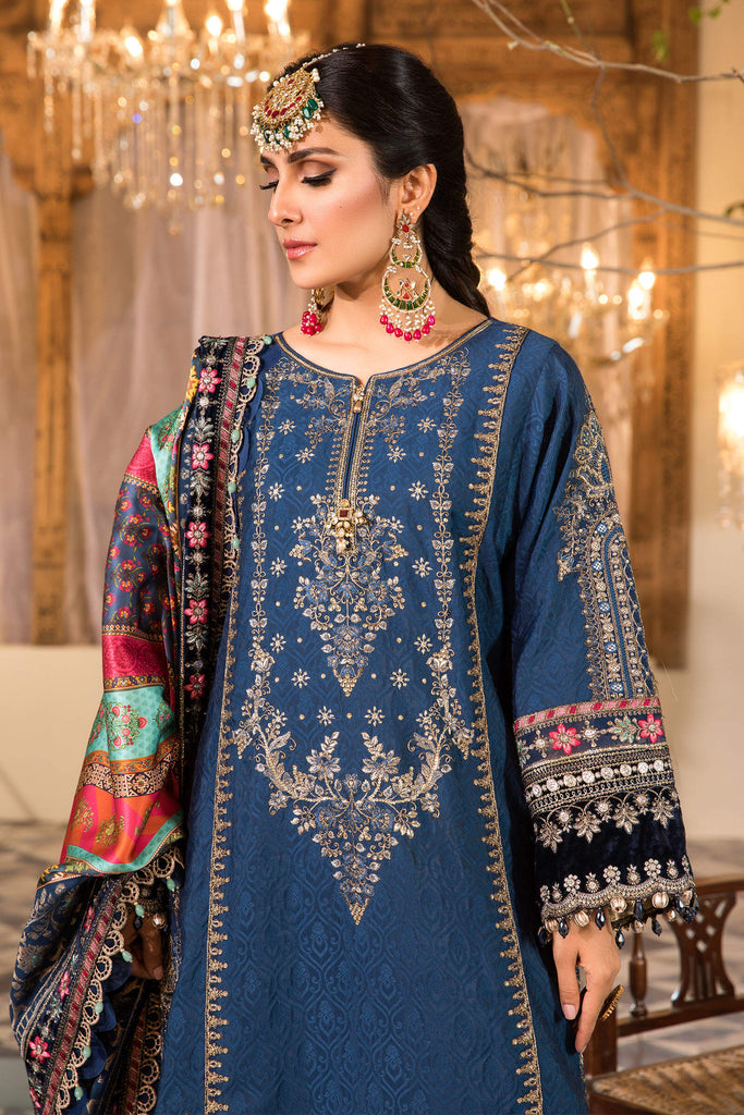 Maria B Chiffon Heavy Embroidered Spengle Work Suit with Silk Dupatta & Jamawar Trouser – Wedding & Party Wear | Royal Martz