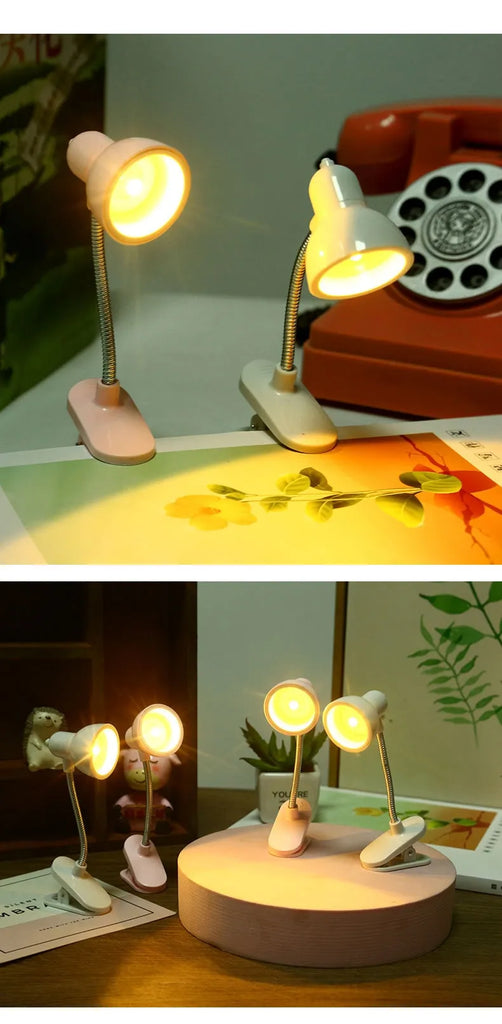 Mini LED Clamp Lamp – Portable USB Powered Desk Light with Adjustable Flexible Neck, Strong Clip Base, Eye-Friendly Flicker-Free Lighting for Study, Reading, Office, Bedside & Travel (Random Color)