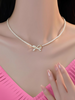 PQT-992 – Bow Shape Pearl Pendant Necklace for Women | Elegant Jewelry in Silver & Golden | Royal Martz