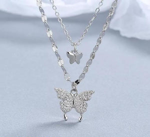 Silver Plated Double Layered Butterfly Pendant Necklace | PC Alloy Korean & Western Style Jewelry – Royal Martz