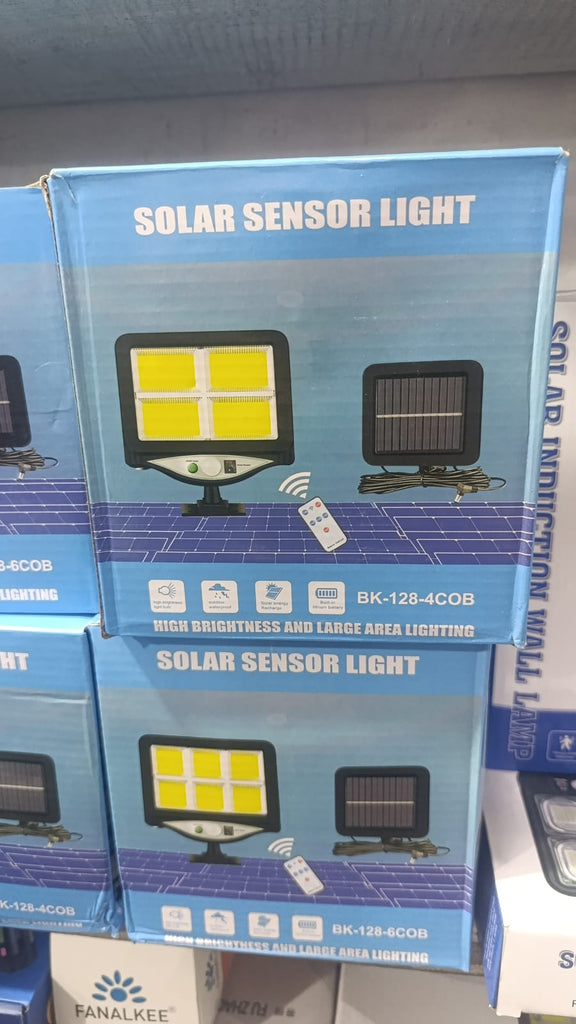 Solar Street LED Sensor Light Wall Lamp (BK-128-4COB) with Remote Control | Outdoor Waterproof Solar Flood Light for Garden, Garage, Camping & Security