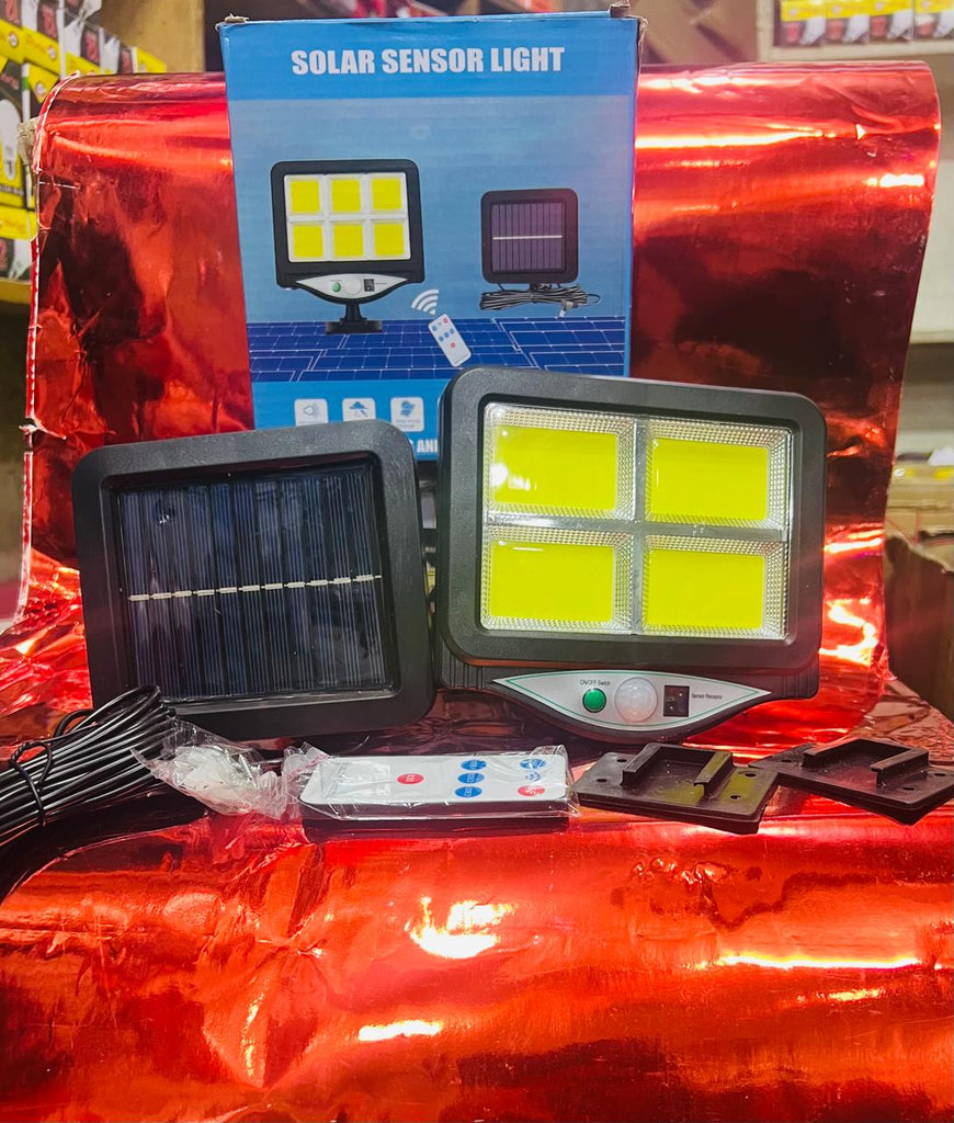 Solar Street LED Sensor Light Wall Lamp (BK-128-4COB) with Remote Control | Outdoor Waterproof Solar Flood Light for Garden, Garage, Camping & Security