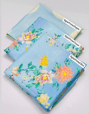 Stunning Blue Digital Printed Karandi 3 Piece Unstitched Suit | Royal Martz