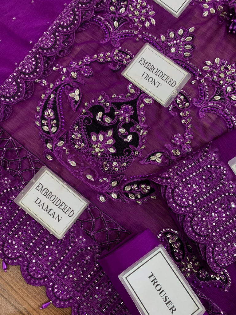 Velvet Embroidered Suit with Shalmooz Silk Trouser & Heavy Dupatta – Royal Martz