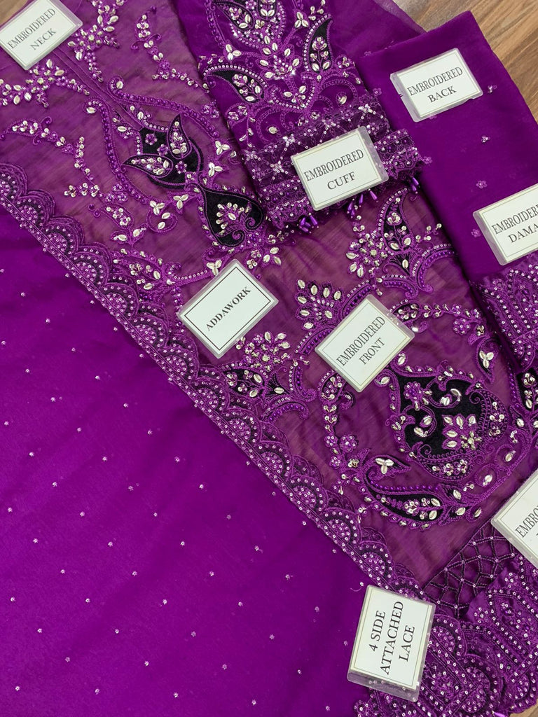 Velvet Embroidered Suit with Shalmooz Silk Trouser & Heavy Dupatta – Royal Martz
