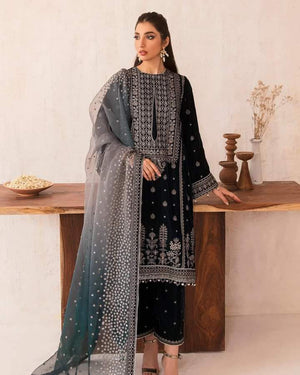 Velvet Collection Heavy Embroidered Suit with Organza Tie & Dye Dupatta – Master Replica | Royal Martz