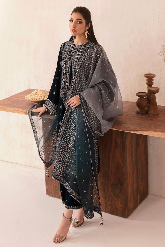 Velvet Collection Heavy Embroidered Suit with Organza Tie & Dye Dupatta – Master Replica | Royal Martz