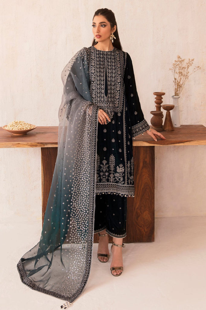 Velvet Collection Heavy Embroidered Suit with Organza Tie & Dye Dupatta – Master Replica | Royal Martz