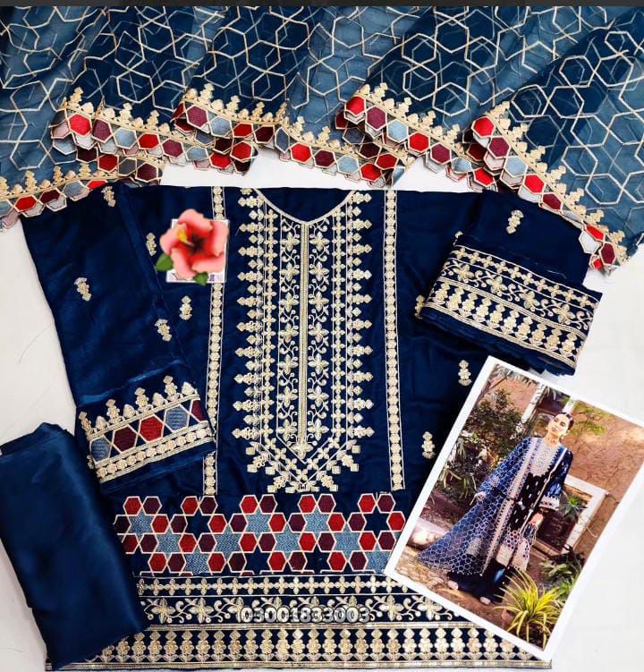 Velvet Luxury Embroidered Suit with Organza Dupatta & Silk Trouser | Royal Martz